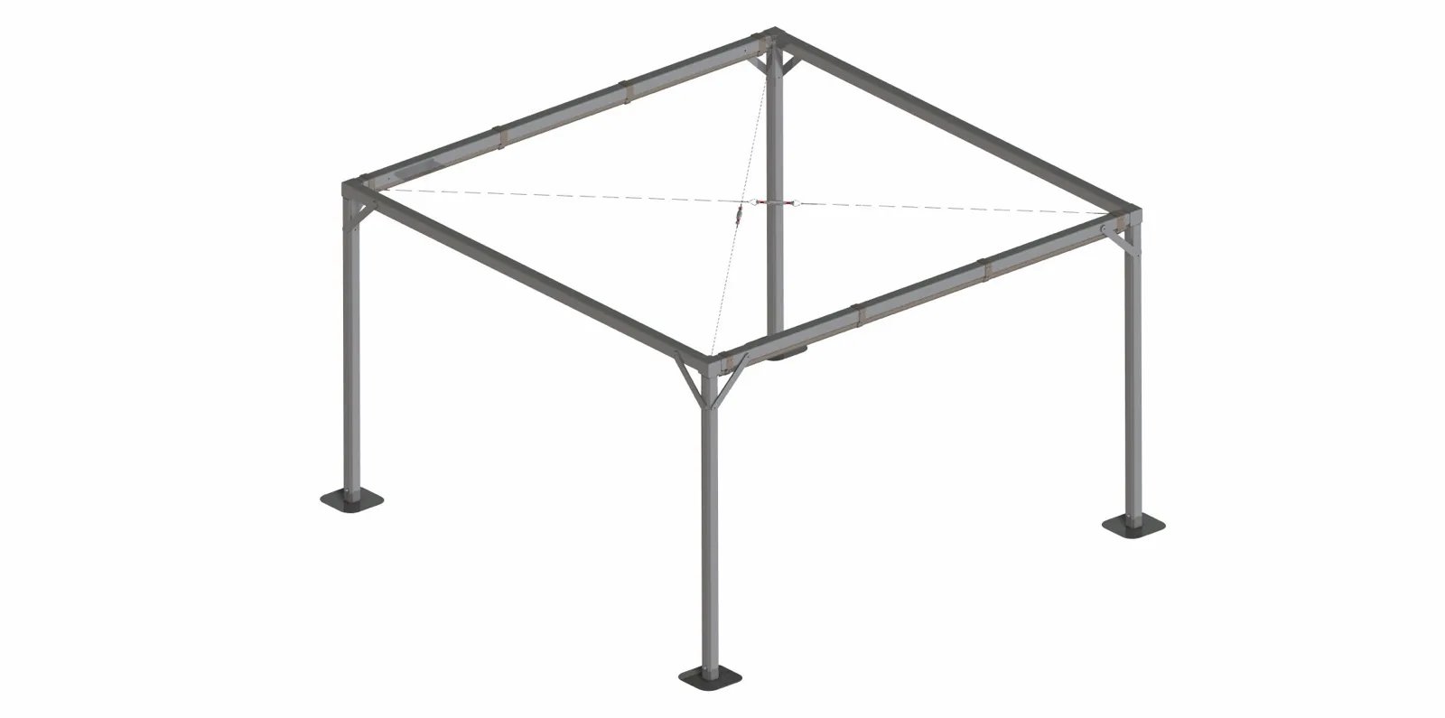 Technische weergave van een volledige Standing Ovation-opstelling met railframe