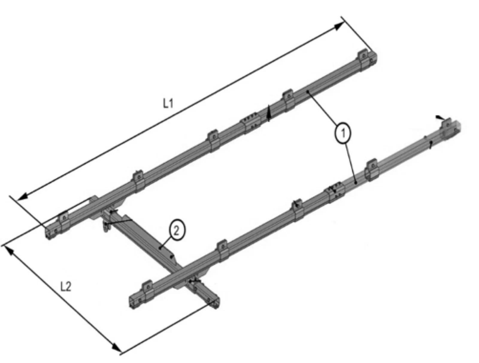 Schematische weergave van het modulaire railsysteem